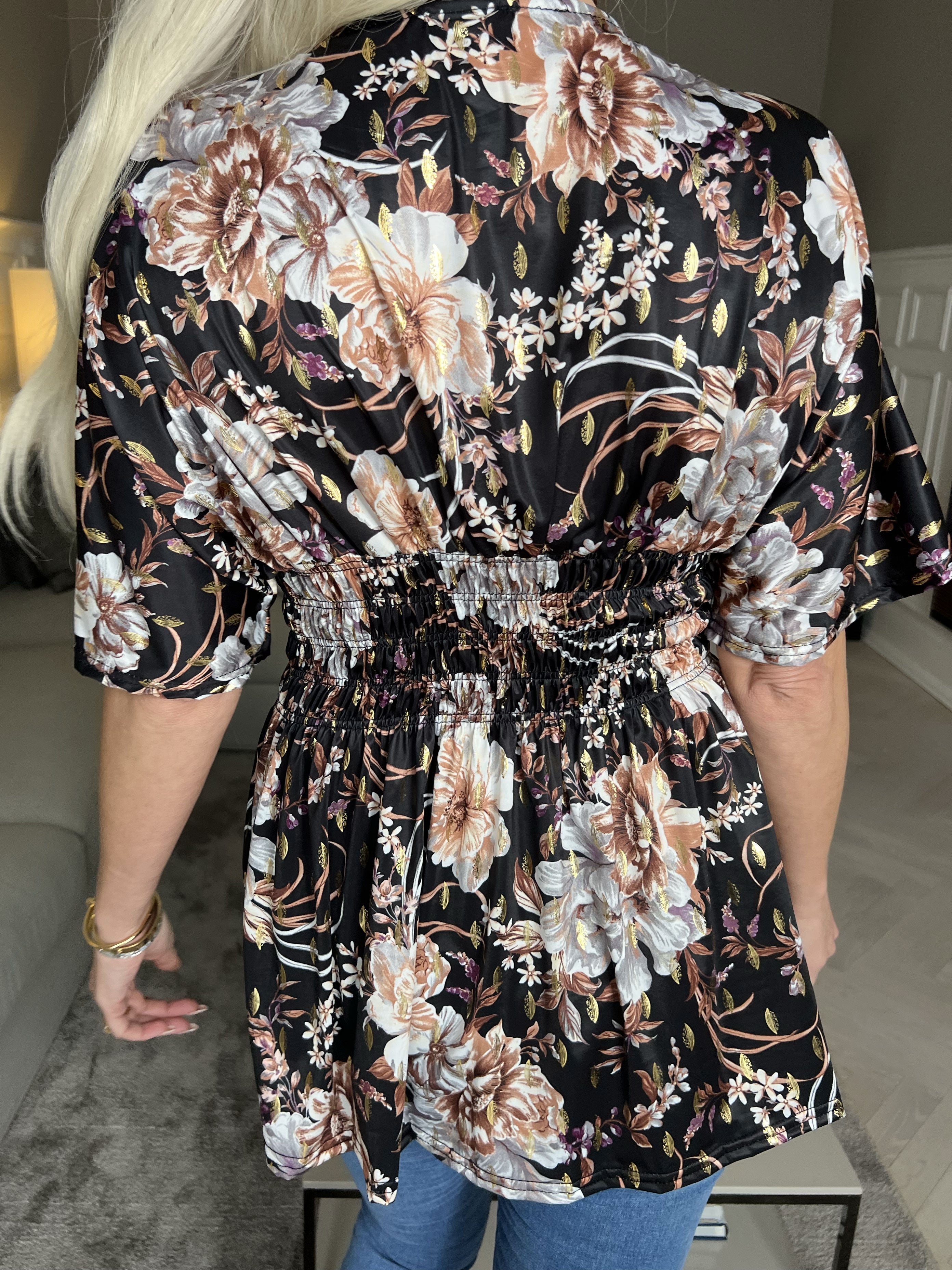 Pams Flower Shirt - Söt tunika med blommigt tryck och smock